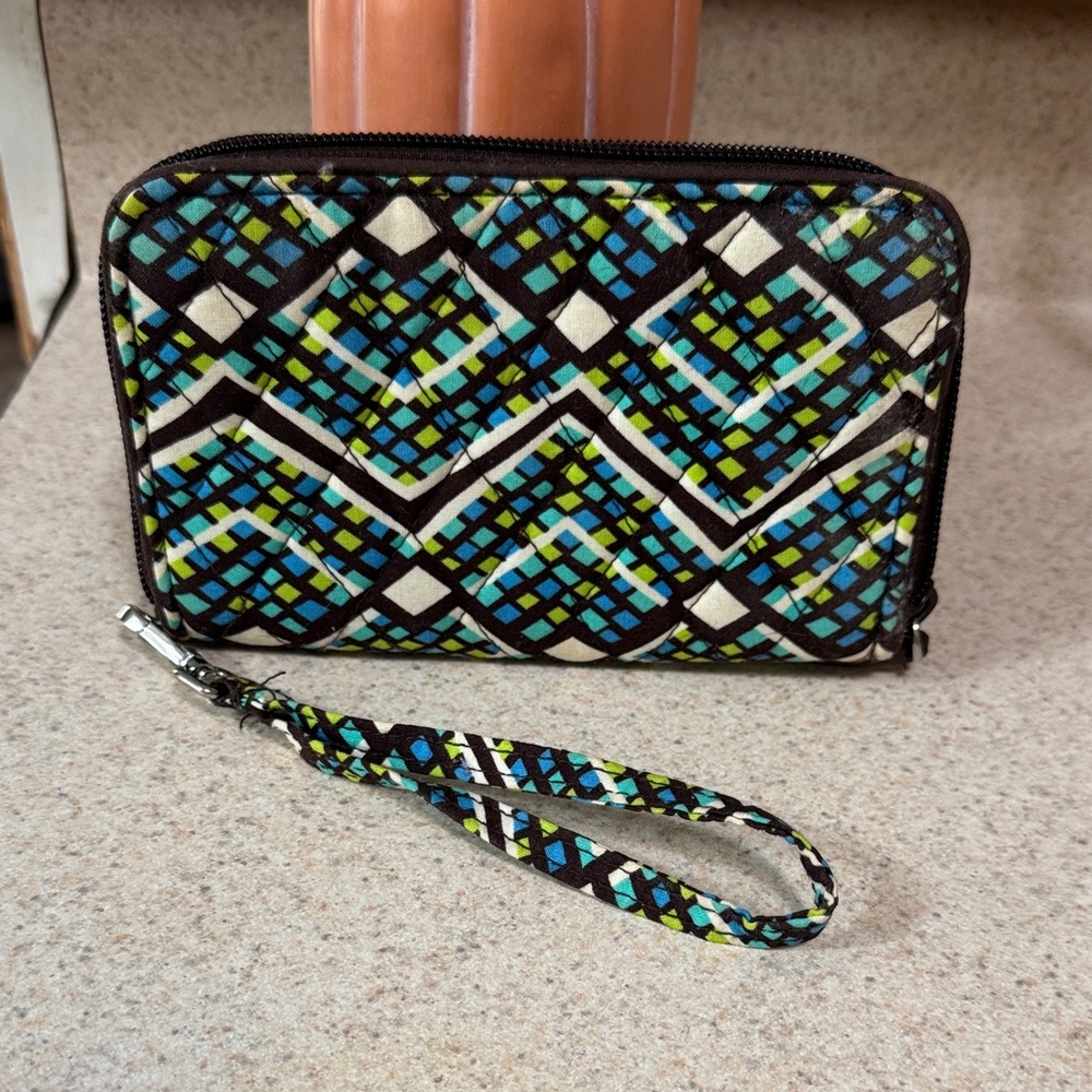 Vera Bradley Blue and Green Geometric Wristlet